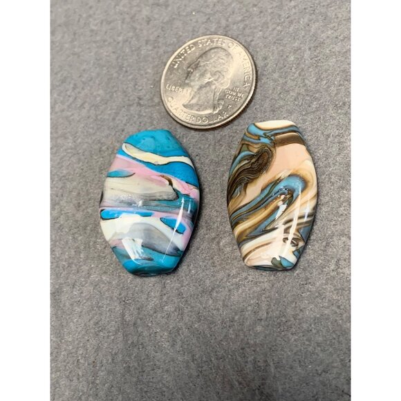 Set of 2 Handcrafted Swirled Oval Art Lampwork Glass Beads - Picture 2 of 5